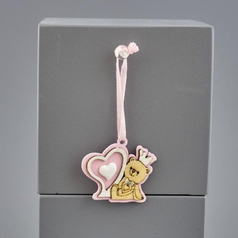 APPENDINO ORSO 4X4,5 CM. CUORE LEGNO ROSA 2